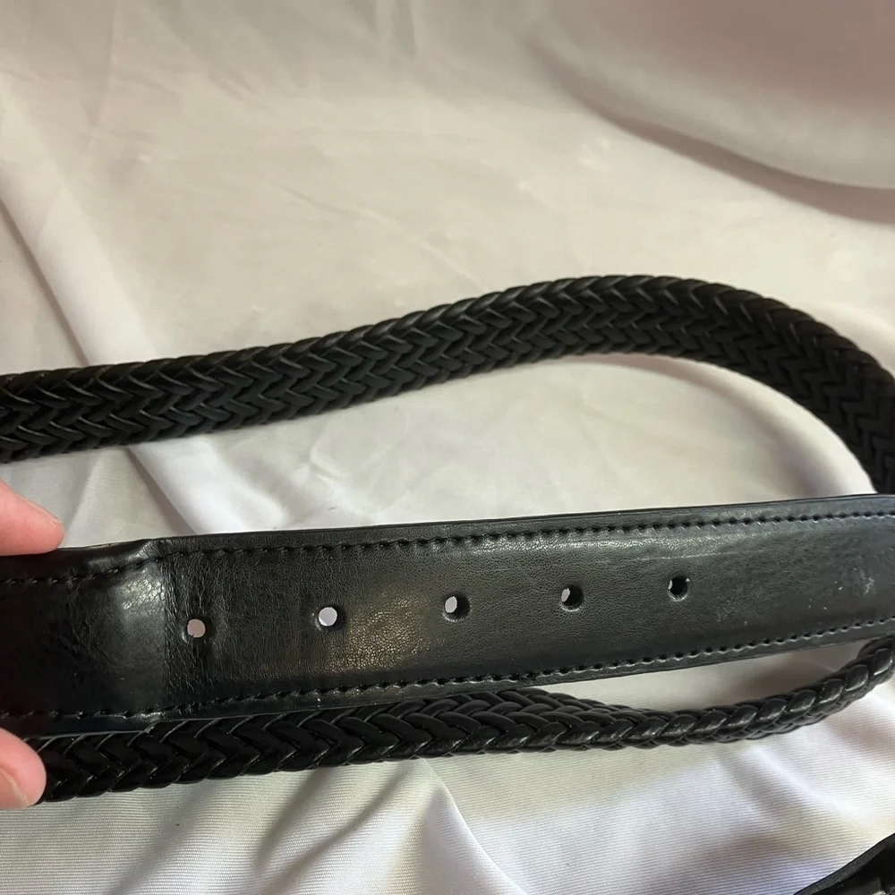 Classic Black Braided Leather Belt with Silver Buckle